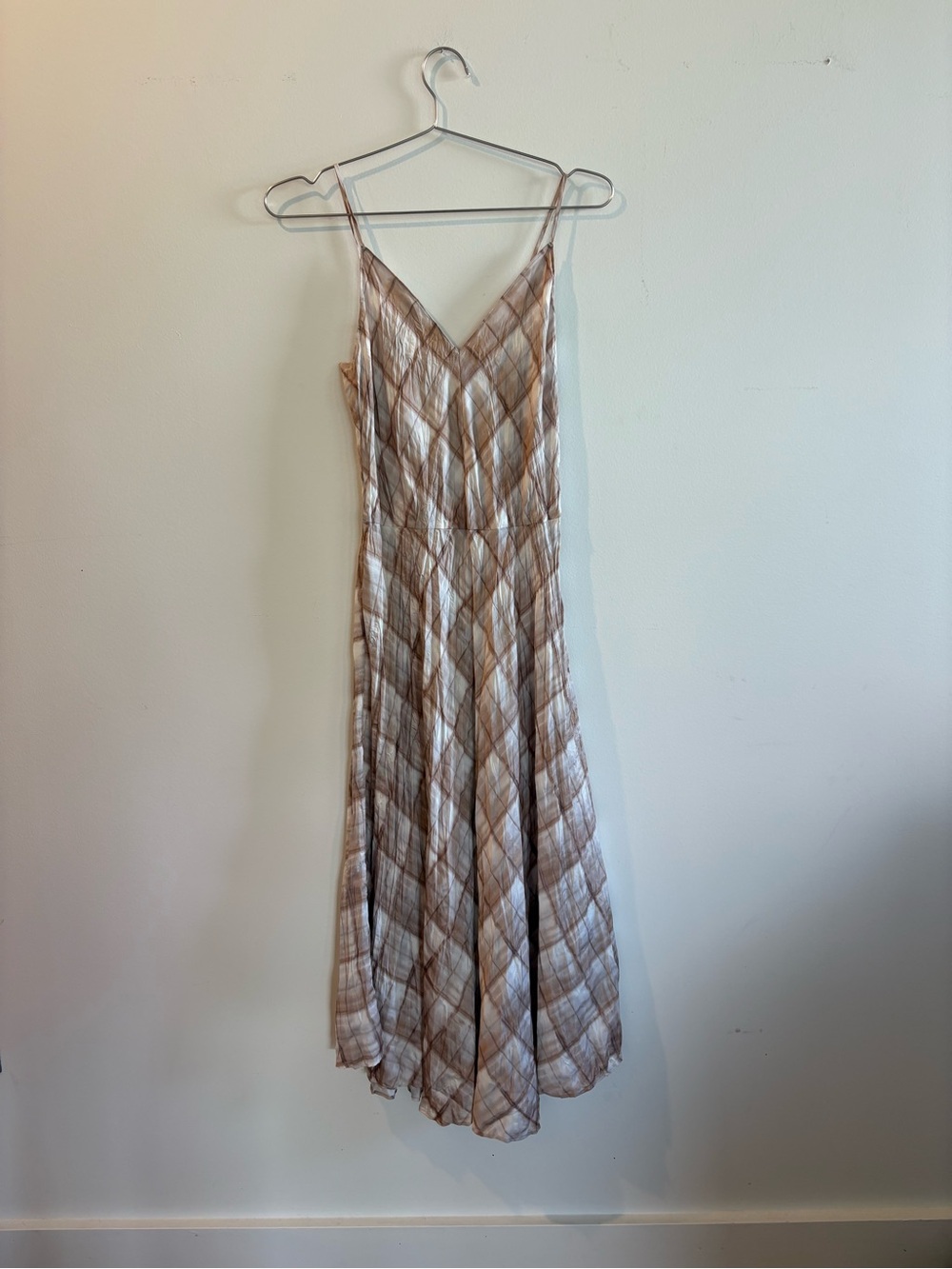 Vince Beige Plaid Maxi Dress with V-Neck